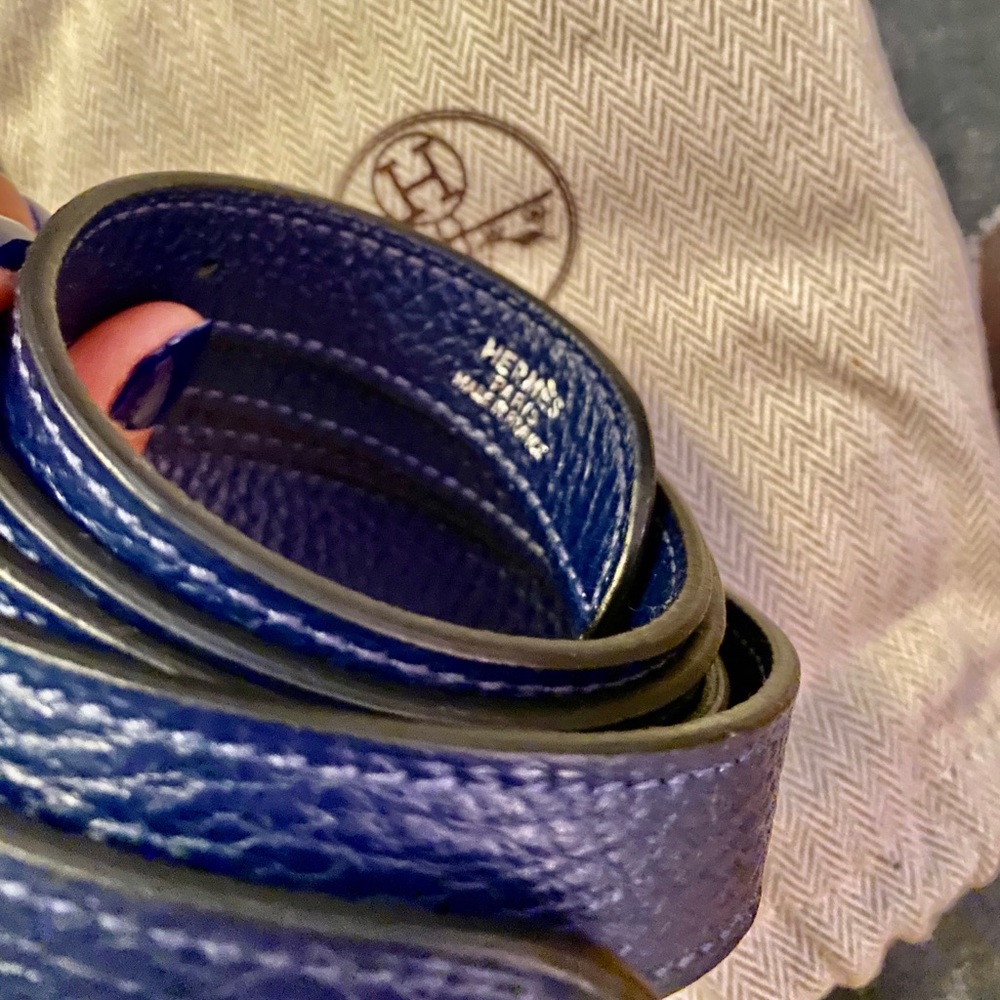 Blue Hermès belt WITHOUT buckle. Beautiful+unique - Picture 3 of 11
